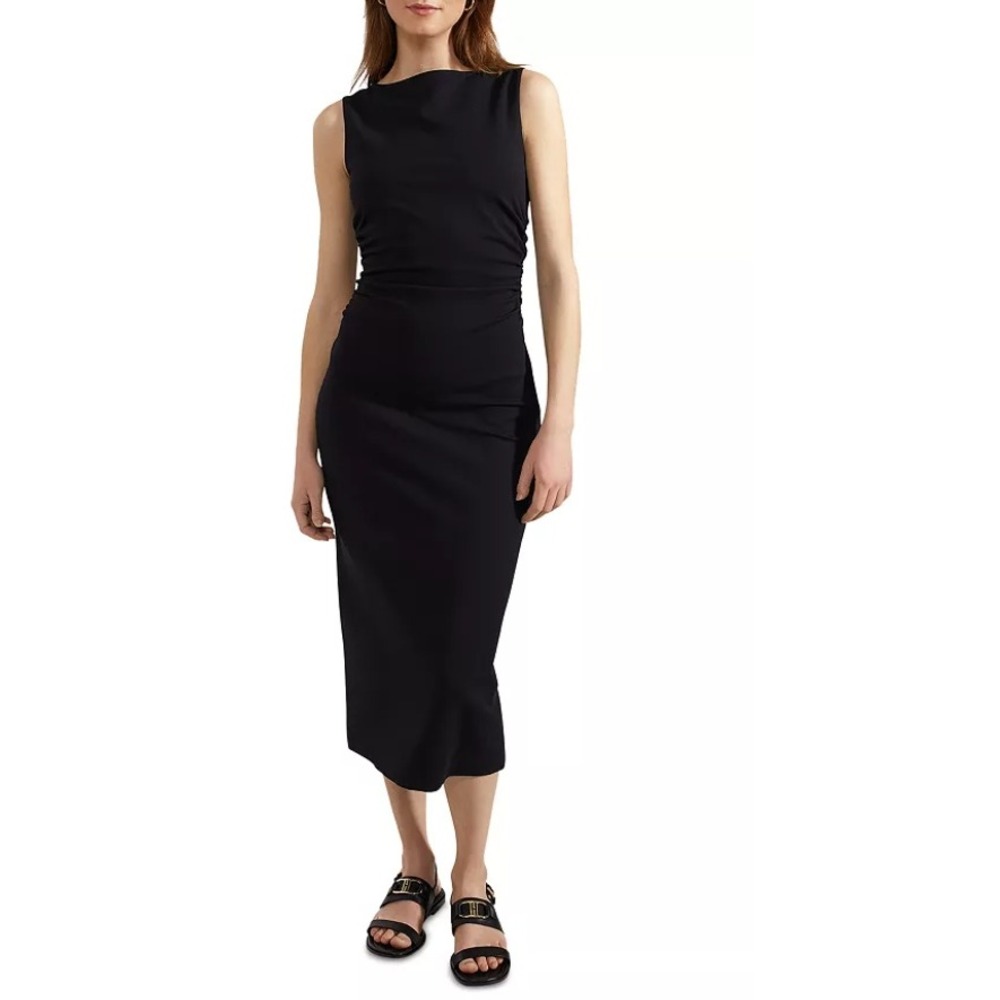 Hobbs London Iliana Jersey Midi Dress Black US 4 Boat Neck LBD